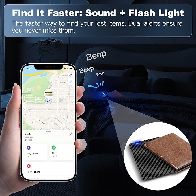 Wallet Tracker Card (iOS Only), Rechargeable Bluetooth Smart Tracking for Apple Find My Compatible Anti Tracker for Men Women Slim Item Locator for Purse Passport Key Luggage Tag (1Pcs/Black B)