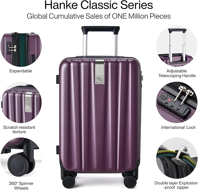 Hanke Expandable Hard Shell Luggage Sets 2 piece Carry on Luggage with Wheels Suitcases Lightweight Checked Tsa Luggage Rolling Large Suitcase Travel Luggage Bag Woman Men 20/29 Inch(Purple)