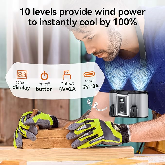 24000mAh Personal Waist Fan, USB Rechargeable Clip The Waist For Working,10 Speed & 40H Cooling and Heatstroke Prevention For Outdoor Travel Camping (Grey, 24000mAh)