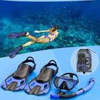 Snorkeling Gear for Adults, Mask Fin Snorkel Set, Dry Top Snorkel, Snorkeling Kit Travel Diving Package, Panoramic View Anti-Fog Anti-Leak Adjustable Swim Fins