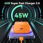 45W Super Fast Charger USB C Android Phone Type C Charger Fast Charging Block with 6.6FT Charge Cord for Samsung Galaxy S25 Ultra/S25+/S24 Ultra/S24+/S23 Ultra/S23+/S22/S21/S20/Note 10, Orange