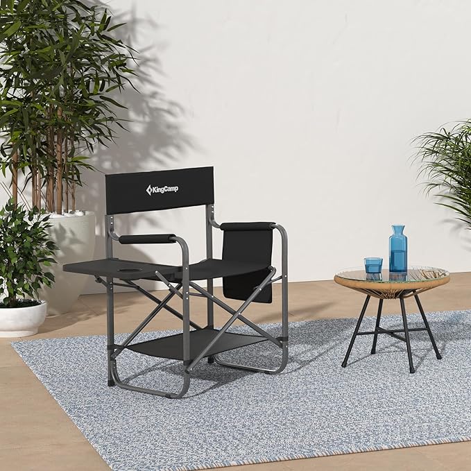 KingCamp XXL Oversized Directors Chair with Side Table, Heavy Duty Camping Chairs 600lbs with Cooler Bag, Portable Folding Camp Chair with Wide Seat for Camping Hiking Fishing Lawn Outdoor and Sports