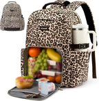 LOVEVOOK Lunch Backpack with Lunch Compartment,15.6Inch Laptop Work Travel Insulated Cooler Backpack Purse,Waterproof College Teacher Lunch Bag Box with Tumbler Holder,Gift for Men Women,Leopard print
