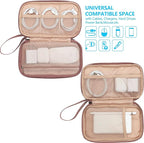 NISHEL Travel Cord Organizer Case, Double Layers Tech Electronic Case, Travel Essentials for Charger, Cable, Phone, Flash drive, Medium, Rose-wood Pink