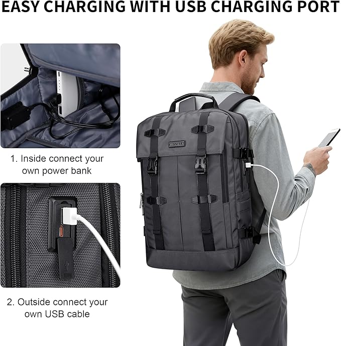 WITZMAN Travel Laptop Backpack for Men Fit 16 inch Computer Carry-on Airline Approved with USB Charging Port(B716 Silvery Grey)