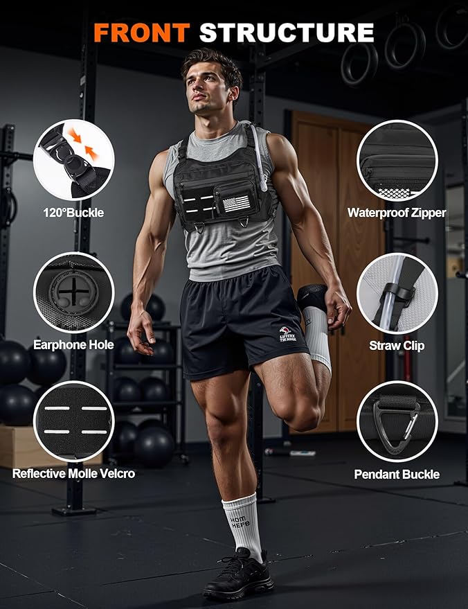 Chest Bag for Men with Expandable Accordion Structure, Running Vest for Outdoors, Chest Pack for Cycling, Hiking