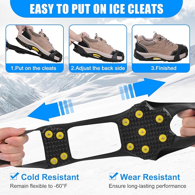 Ice Cleats Snow Traction Cleats for Shoes and Boots Anti Slip Crampons 11 Studs Rubber Walk Traction Grippers Non-Slip Overshoe for Women Men Walking on Snow and Ice