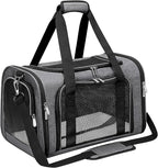 Soft-Sided Cat/Dog/Pet Carrier, Collapsible Pets Travel Carriers for Big Cats/Small Dogs with Shoulder Strap & Removable Mat, Mesh Puppy Carry Bag, Up to 25 Lbs (Dark Grey)