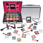 SHANY Carry All Make up Train Case with Pro Makeup Set, Beauty Brushes, Lipsticks, Eye Shadows, Blushes, Powders, and more - Reusable Cosmetics Storage Organizer - Premium Gift Packaging - Silver