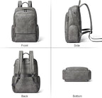 Leather Backpack for Women, Fits 15.6 Inch Laptop, Soft Vegan Leather Backpack for Travel and Daily Use, Grey
