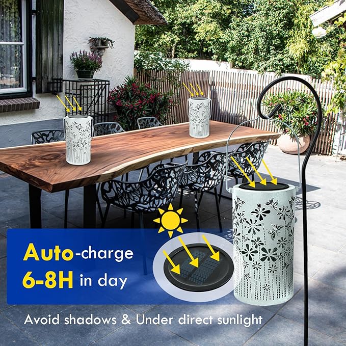 Solar Lanterns Outdoor Waterproof, Butterfly Hanging Solar Outdoor Lantern Birthday Gifts for Women White 1000MAH Solar Lights for Outside, Yard, Pathway, Patio, Garden Decor