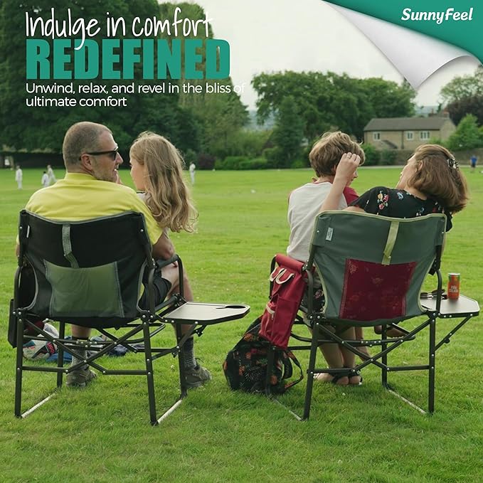 SUNNYFEEL Oversized Camping Directors Chair, Portable Folding Lawn Chairs for Adults Heavy Duty with Side Table,Pocket for Beach, Fishing,Picnic,Concert,Tailgating, Outdoor Foldable Camp Chair