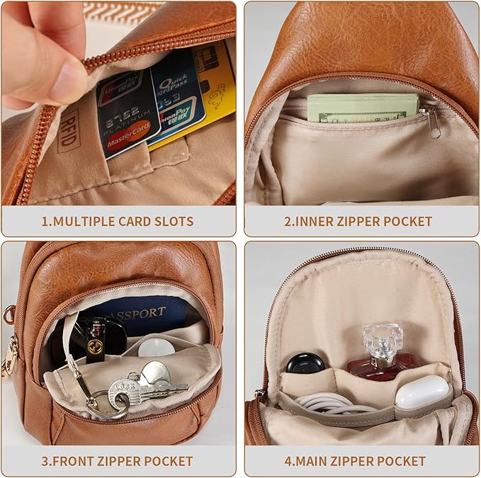 Crossbody Bags for Women Anti Theft Vegan Leather Sling Bag RFID Blocking Chest Bag for Travel