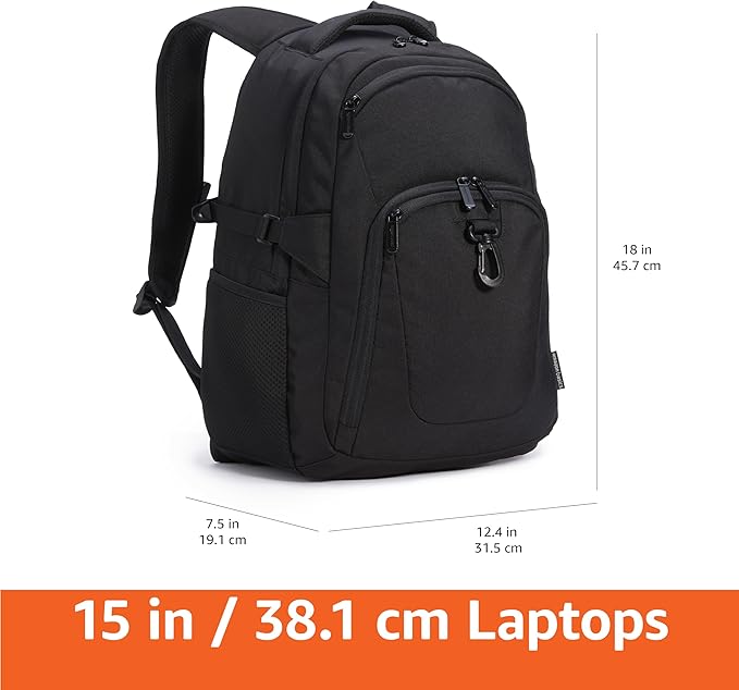 Amazon Basics Travel Laptop Backpack for 15.6 inch Laptop, Black | for 15.6 inch Laptop