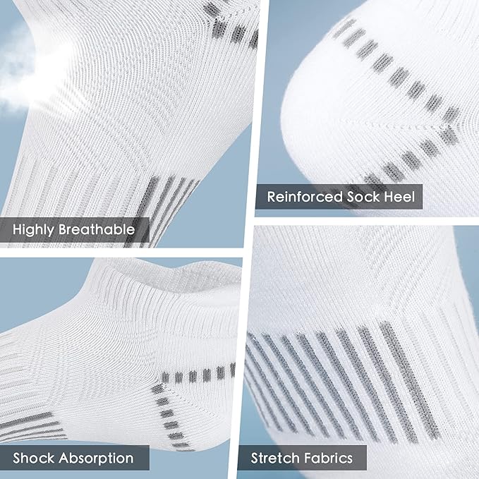 Airacker Ankle Athletic Running Socks Cushioned Breathable Low Cut Sports Tab Socks for Men and Women (6 Pairs)