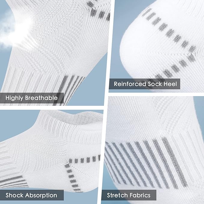 Airacker Ankle Athletic Running Socks Cushioned Breathable Low Cut Sports Tab Socks for Men and Women (6 Pairs)
