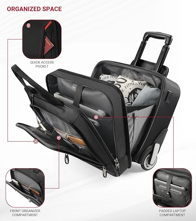 star cloud Rigid Frame Rolling Laptop Bag 18"×14"×8", Water-Resistant Rolling Briefcase with Wheels, Business Travel Computer Bag, Underseat Carry on Luggage for Men & Women