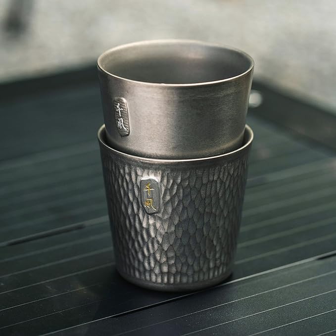 Double Wall Titanium Mug, Thickened 300ml Camping Cup, Anti-scald Camping Coffee Water Mug for Outdoor Hiking Backpacking,10 oz, Bark Grain