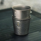 Double Wall Titanium Mug, Thickened 300ml Camping Cup, Anti-scald Camping Coffee Water Mug for Outdoor Hiking Backpacking,10 oz, Bark Grain