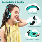 rockpapa Comfort+ Kids Headphones with Microphone, Boys Girls Student Over-Ear Headphones Wired Foldable for School Classroom Laptop PC Computer Tablet Black Teal