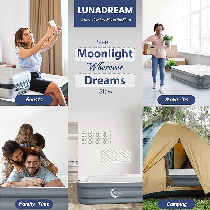 Eclipse Series Twin Air Mattress with USB Rechargeable Built-in Pump, Wireless Inflatable Airbed, Durable Leakproof Design, Portable for Home & Camping