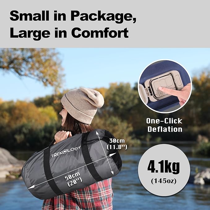 TREKOLOGY Twin Size Air Mattress with Built-in Pump – Quick Inflate Camping Air Bed for Adults & Guests – Durable Blow Up Bed with Electric Pump – Inflatable Mattress - Inflates in Only 90 Seconds