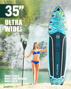 11'6x35'' Extra Wide Inflatable Paddle Board,All-Round Ultra Stable Stand Up Paddleboards with Plus Kits for 450lb/3 People/Family,Dual Bungees, Camera Mount, 100L Backpack, Dual-Action Pump