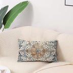 Outdoor Waterproof Pillow Set of 2, 12X20 Inch, Bohemian Vintage Carpet Pattern, Gold Blue Ethnic Design, Decorative Farmhouse Pillow Covers for Couch, Garden, Balcony