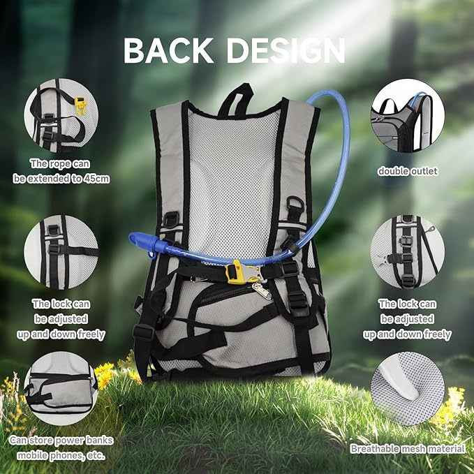 Hydration Backpack Hiking Backpack with Water Bladder Lightweight Insulation Hydration Pack Water Backpack for Hiking Cycling Running Festival Camping for Men Women