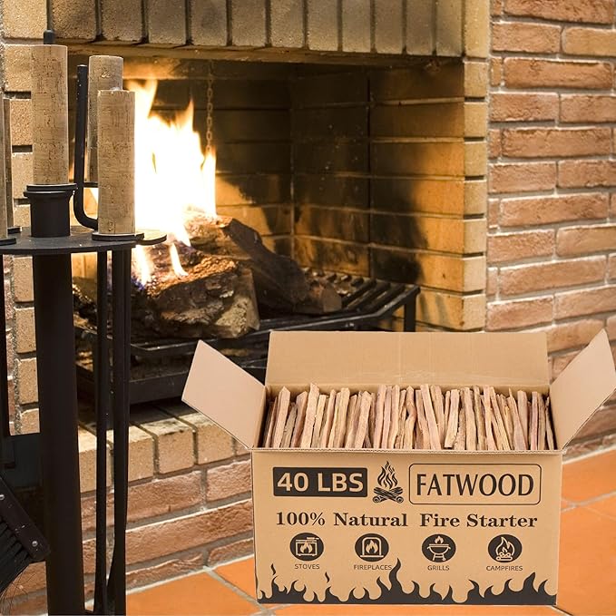 40 lbs Fatwood Fire Starter Sticks, 100% Natural Kindling Firewood Firestarter for Stoves, Pine Wood for Fireplaces, Campfires, Bonfires, Grill