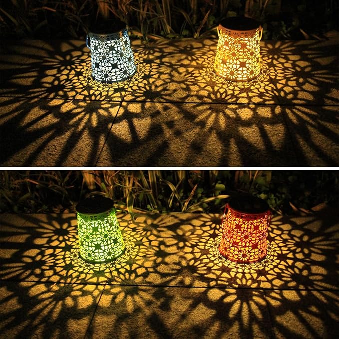 4pack Solar Lanterns Outdoor Waterproof Hanging Lights Gifts for Women Metal Small Decorative LED Lanterns for Yard, Patio, Lawn, Tabletop, Pathway, Landscape, Garden Decor