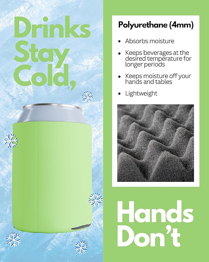PartyPrints 1000 Pack Lime Green Blank Can Cooler Sleeves, Customizable Bulk Can Coolers, Extra-Thick Collapsible Drink Insulator Sleeve, Beer Can Coolers for Party Beverages