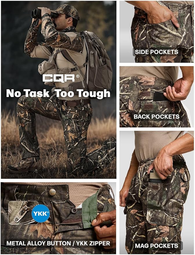 CQR Men's Tactical Pants, Water Resistant Ripstop Cargo Pants, Lightweight EDC Work Hiking Pants, Outdoor Apparel