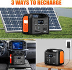 Portable Power Station, 600W (1200W Peak) 299Wh LiFePO4 Solar Generator Pure Sine Wave 110V AC Car Outlets PD 60W QC3.0 Backup Power Supply Bank for Camping, Blackout, CPAP