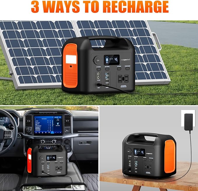 Portable Power Station, 600W (1200W Peak) 299Wh LiFePO4 Solar Generator Pure Sine Wave 110V AC Car Outlets PD 60W QC3.0 Backup Power Supply Bank for Camping, Blackout, CPAP