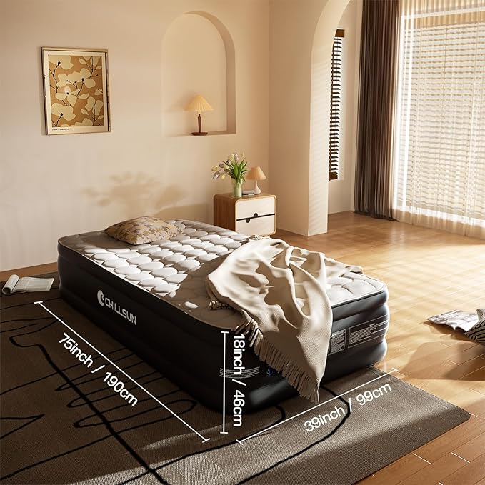 CHILLSUN Twin Air Mattress with Built in Pump, Upgraded 18" Raised Comfort Blow up Mattress, Durable Inflatable Mattress Air Bed for Guests & Home, Colchon Inflable, Airbed 700lbs Max