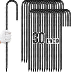 Rebar Stakes 12 Inch, Ground Stakes Heavy Duty J-Hook Black Coated Anti-Rust Heavy Duty Ground Anchors for Garden Dog Fence Chicken Coop Christmas Decorations Deer Fence 30pcs