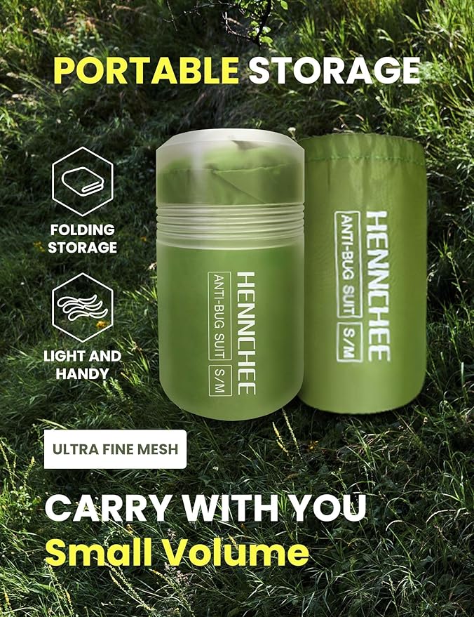 HENNCHEE Mosquito Suits for Adult, Mesh Net Bug Hooded Jacket Pant, Outdoor Full Body Protection Mosquito Proof Clothing