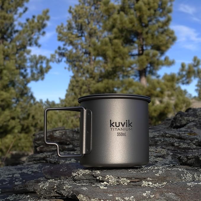 Kuvik Titanium Cup with Lid 350ml (11.8 oz) - Ultralight and Compact Pot for Backpacking, Camping, and Survival