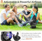 Camping Fan with Light - 20000mAh Rechargeable Battery Fan, 112Hrs Max Run Time, 8 Speeds, Digital Display, Timer, Auto Oscillation, 270° Pivot & Hook for Camping, Power Outage, Hurricane (Black)