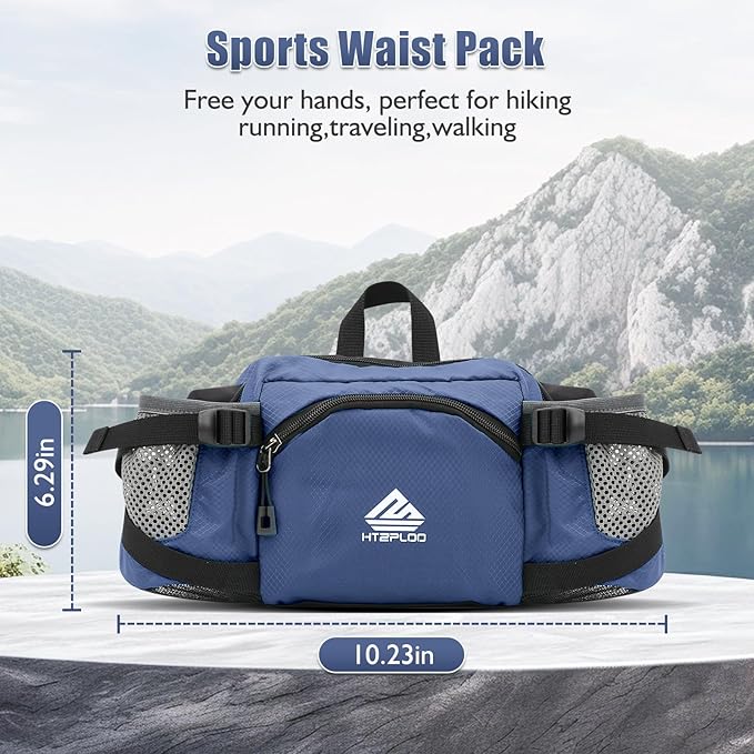 Fanny Pack Waist Bag with Water Bottle Holder for Men Women Running Hiking Travel Dog Walking Workout Cycling Outdoor (Dark Blue)