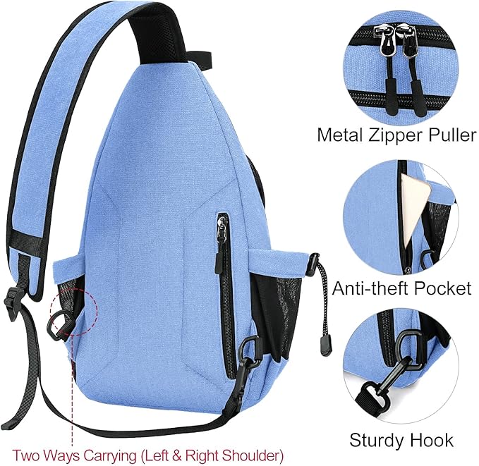 MOSISO Sling Backpack,Canvas Crossbody Hiking Daypack Bag with Anti-theft Pocket, Air Blue