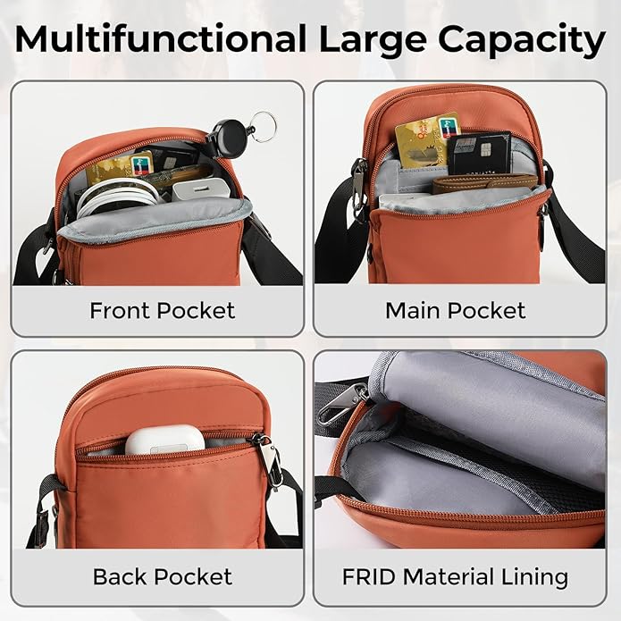 Crossbody Bag Sling Bag for Women Men Anti Theft RFID Blocking, Shoulder Chest Small Bags with Zipper Lock