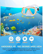 Greatever Dry Snorkel Set,Panoramic Wide View,Anti-Fog Scuba Diving Mask,Professional Snorkeling Gear