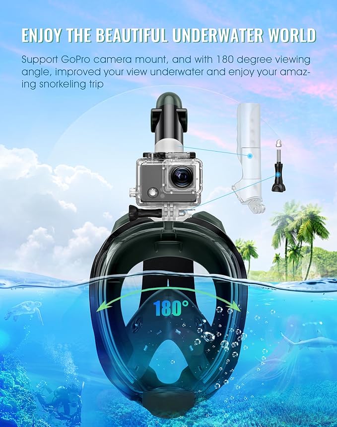 Greatever G2 Full Face Snorkel Mask with Latest Dry Top System,Foldable 180 Degree Panoramic View Snorkeling Mask with Camera Mount,Safe Breathing,Anti-Leak&Anti-Fog
