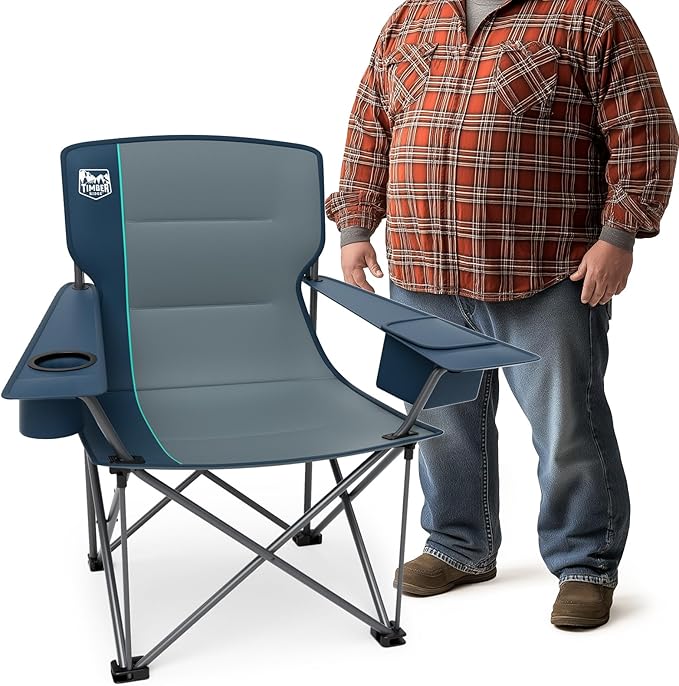 Timber Ridge 550 LBS Oversized Folding Camping Chair for Adults, Heavy Duty Outdoor Chair with Cup Holder Side Pocket for Camp, Lawn, Picnic, Navy-Upgrade