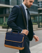Taygeer Briefcases for Men, Water Resistant Laptop Bag 15.6 Inch for Business, Travel Office Crossbody Carry On Laptop Carrying Case, Messenger Shoulder Bag Fit 15.6 Inch Notebook/Computer, Blue Brown