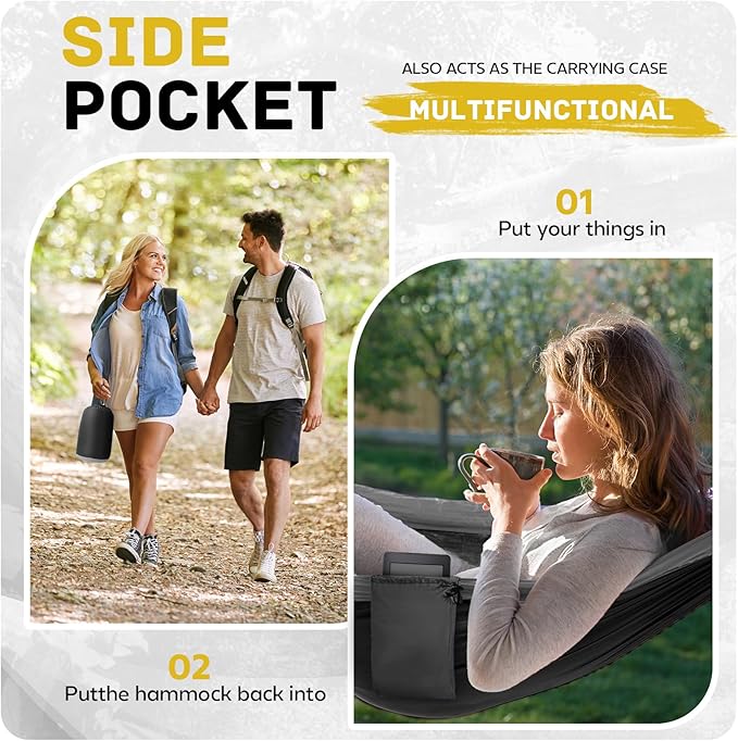 Camping Hammock Lightweight, Portable Hammocks Parachute Hammock with Two Tree Straps, Single or Double Travel Swing Nylon Camp Hammocks, Outdoor Essentials for Beach Backpacking Hiking, Orange