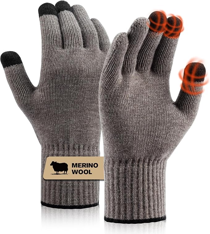 Merino Wool Gloves for Women Men, Touch Screen Warm Glove Liners Thermal Soft Knit Lining for Winter Running Hiking