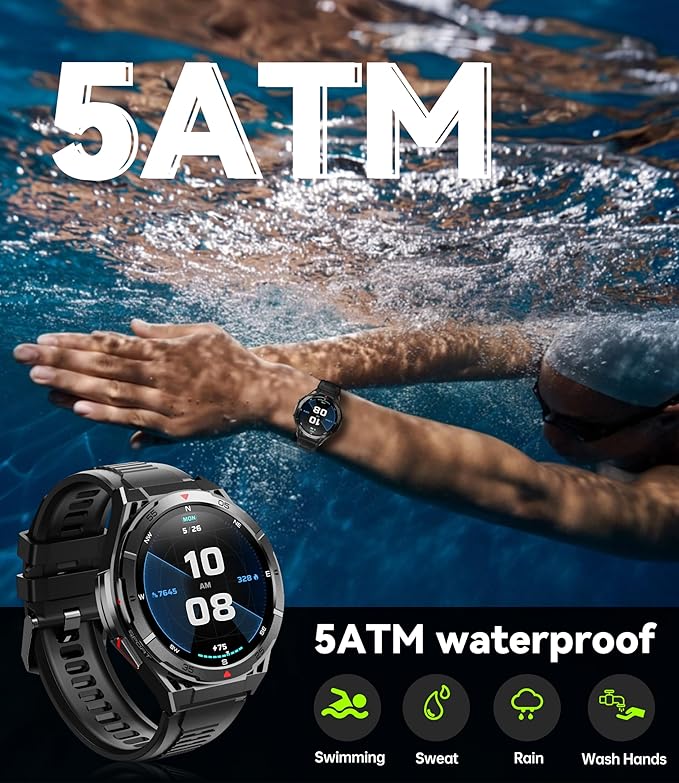 OUKITEL Smart Watch for Men GPS, 1.43" AMOLED Display, 5ATM Waterproof Military Watch, 150+ Sport Modes, Fitness Activity Tracke with Compass Pedometer Sleep Monitor Heart Rate, for Android iOS
